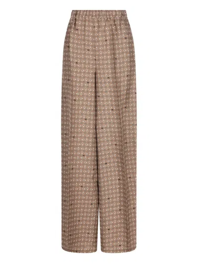 Max Mara Vischio Printed Silk Satin Wide-leg Pants In Brown