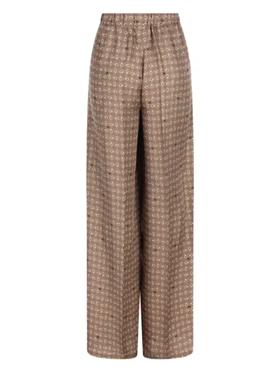 Max Mara Vischio Printed Silk Satin Wide-leg Pants In Brown