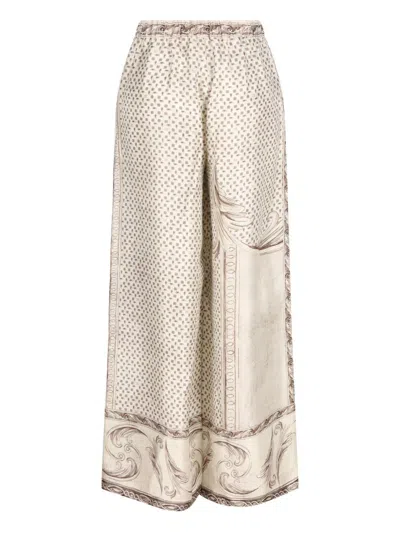 Max Mara Ivory Printed Silk Twill Mxmrive Fluid Trousers In Neutral