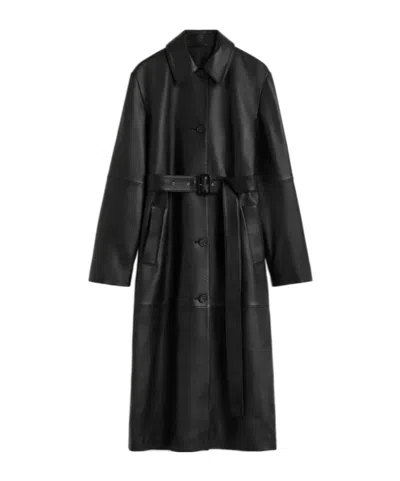 Totême Belted Leather Coat In Black
