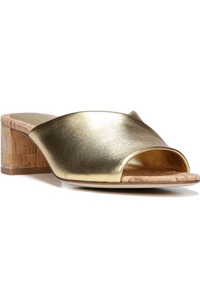 Diane Von Furstenberg Faleria Metallic Leather Cork Block-heel Mules In Gold