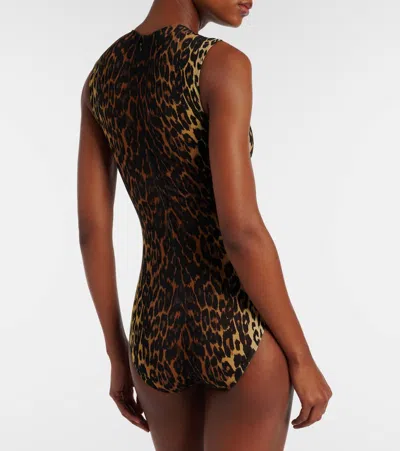 Alex Perry Leopard-print Mesh Bodysuit In Brown