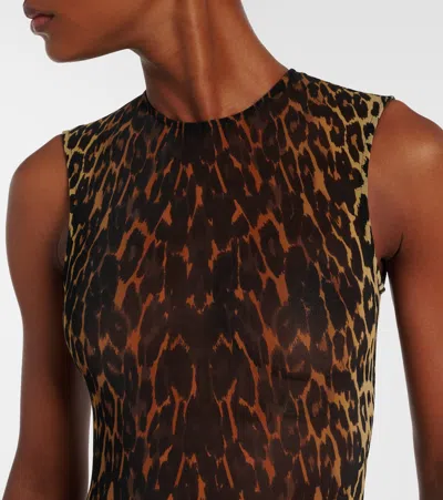 Alex Perry Leopard-print Mesh Bodysuit In Brown