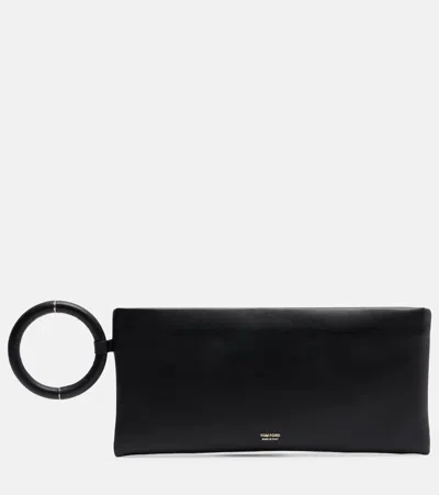 Tom Ford Aura Leather Clutch Bag With Lettering Logo On The Front In Black