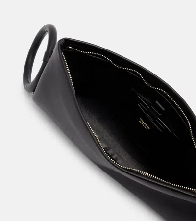 Tom Ford Aura Leather Clutch Bag With Lettering Logo On The Front In Black