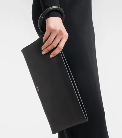 Tom Ford Aura Leather Clutch Bag With Lettering Logo On The Front In Black