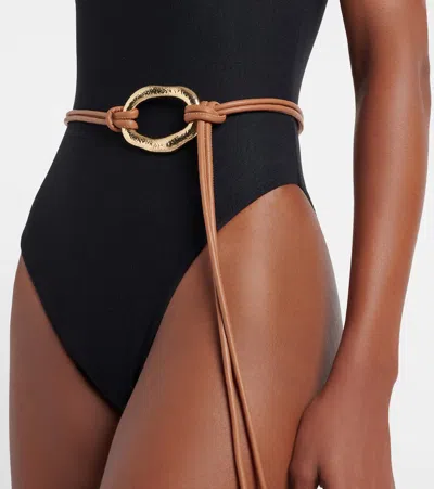 Same Belted One-shoulder Swimsuit In Black
