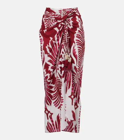 Poupette St Barth Uma Floral Gathered Cotton Midi Skirt In Brown