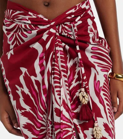 Poupette St Barth Uma Floral Gathered Cotton Midi Skirt In Brown