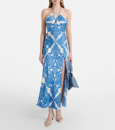 Poupette St Barth Stella Printed Satin Maxi Dress In Blue