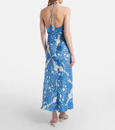 Poupette St Barth Stella Printed Satin Maxi Dress In Blue