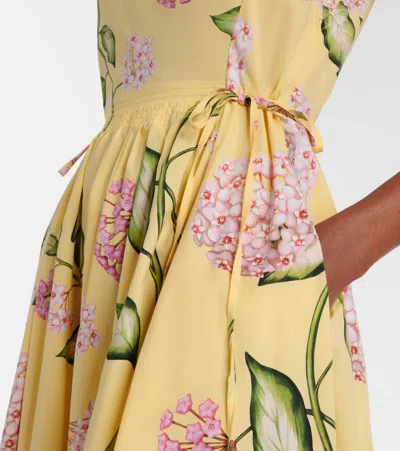 Oscar De La Renta Sleeveless Porcelain Flower Waist-tie Midi Dress In Yellow