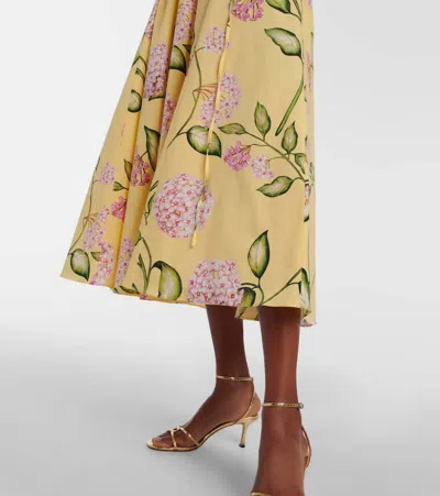 Oscar De La Renta Sleeveless Porcelain Flower Waist-tie Midi Dress In Yellow