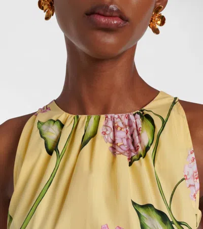 Oscar De La Renta Sleeveless Porcelain Flower Waist-tie Midi Dress In Yellow