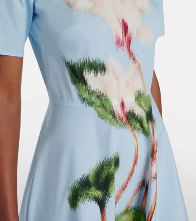 Oscar De La Renta Short Sleeve Chine Cyclamen Poplin Day Dress In Blue