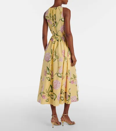 Oscar De La Renta Sleeveless Porcelain Flower Waist-tie Midi Dress In Yellow
