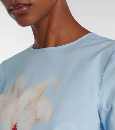 Oscar De La Renta Short Sleeve Chine Cyclamen Poplin Day Dress In Blue