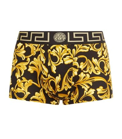 Versace Baroque Low Rise Stretch-jersey Trunks In Black Gold