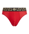 Versace Iconic Slim-fit Stretch-cotton Briefs In Red White