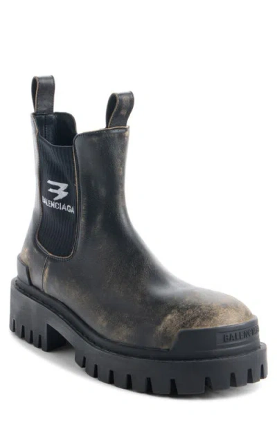 Balenciaga Strike Distressed Leather Chelsea Boots In Black