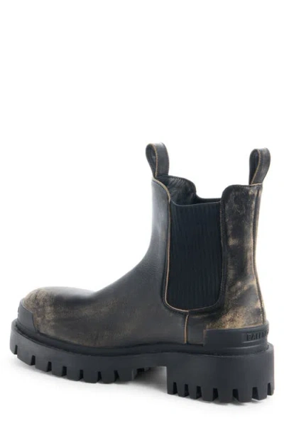 Balenciaga Strike Distressed Leather Chelsea Boots In Black