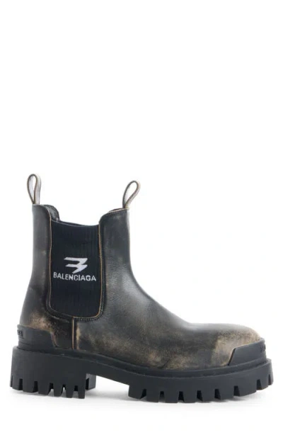 Balenciaga Strike Distressed Leather Chelsea Boots In Black