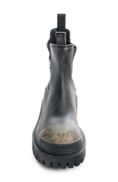 Balenciaga Strike Distressed Leather Chelsea Boots In Black