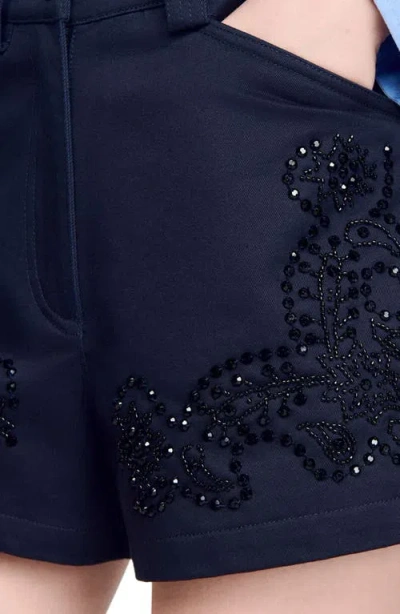 Sandro Paris Cotton Embroidered Shorts In Black