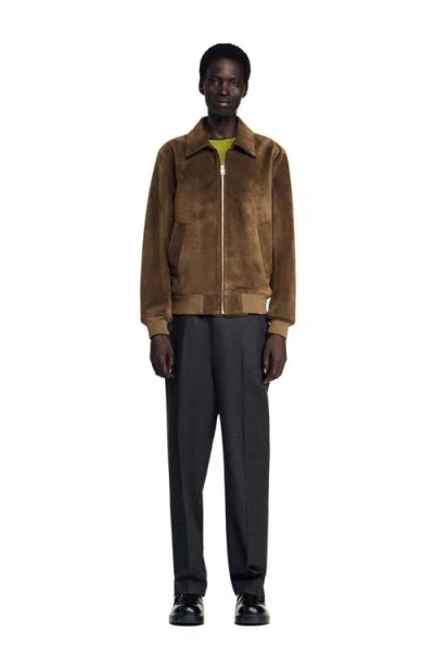 Sandro Quilted Zip Jacket In Brown