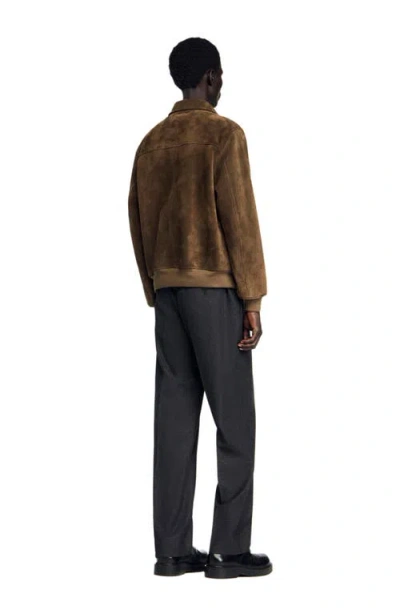 Sandro Quilted Zip Jacket In Brown