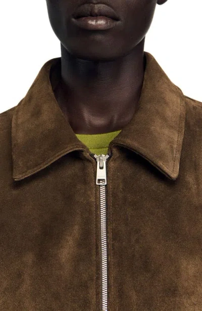 Sandro Quilted Zip Jacket In Brown