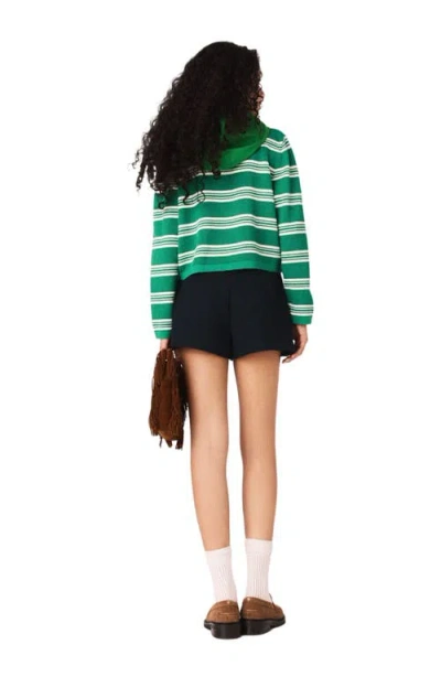 Maje Womens Green Striped Cropped Cotton-blend Polo Jumper In Multi
