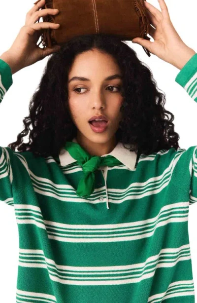 Maje Womens Green Striped Cropped Cotton-blend Polo Jumper In Multi