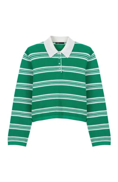 Maje Womens Green Striped Cropped Cotton-blend Polo Jumper In Multi