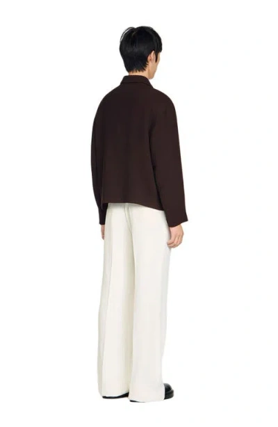 Sandro Waffled Regular Collar Zip Jacket In Black