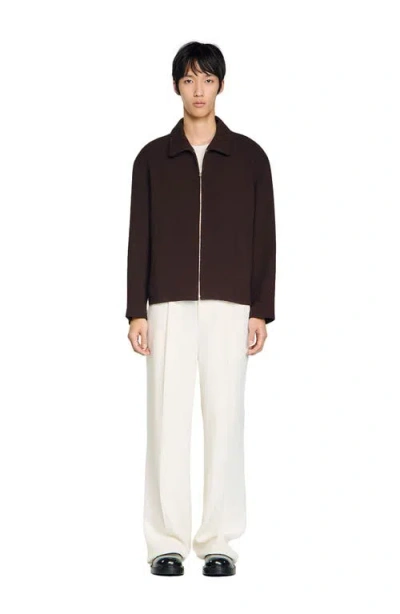 Sandro Waffled Regular Collar Zip Jacket In Black