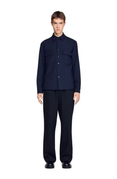 Sandro Patch Pocket Shirt In Blue