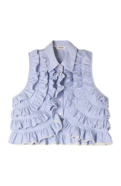 Sandro Striped-pattern Ruffled Blouse In Blue