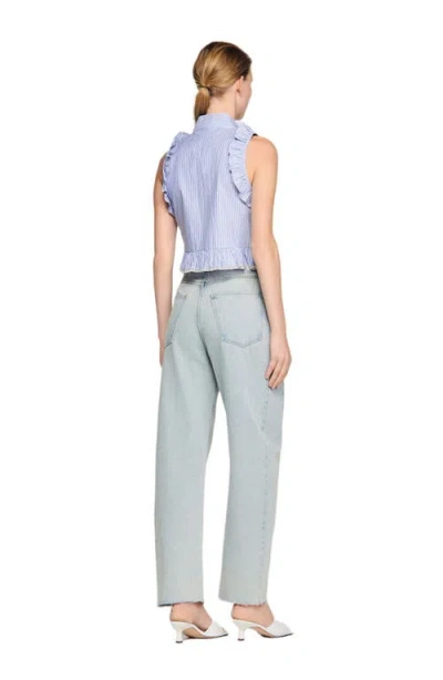 Sandro Striped-pattern Ruffled Blouse In Blue