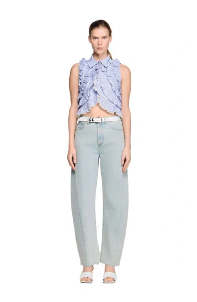 Sandro Striped-pattern Ruffled Blouse In Blue