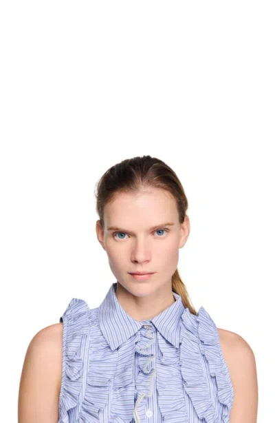 Sandro Striped-pattern Ruffled Blouse In Blue