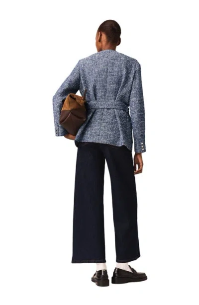 Maje Womens Blue Four-pocket Belted Tweed Jacket