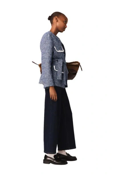 Maje Womens Blue Four-pocket Belted Tweed Jacket