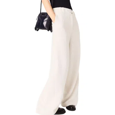 Maje Womens Ecru Belted Wide-leg Tweed Trousers In White
