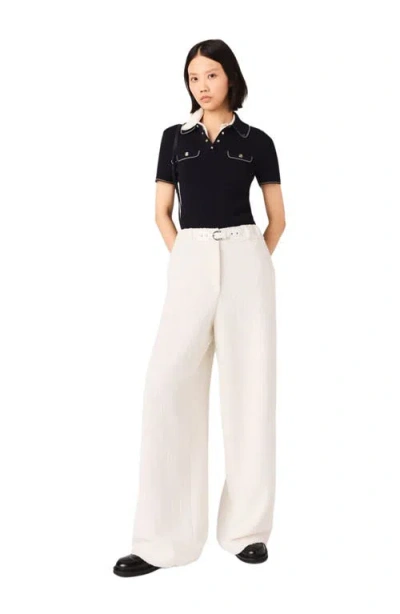 Maje Womens Ecru Belted Wide-leg Tweed Trousers In White