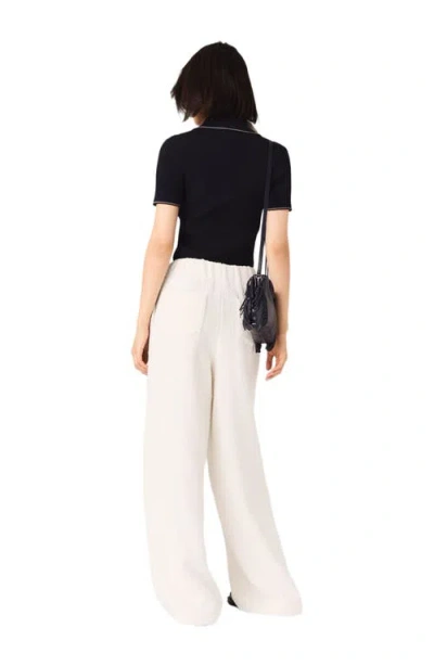 Maje Womens Ecru Belted Wide-leg Tweed Trousers In White