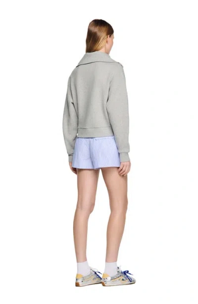 Sandro Embroidered Split Neck Sweatshirt In Gray