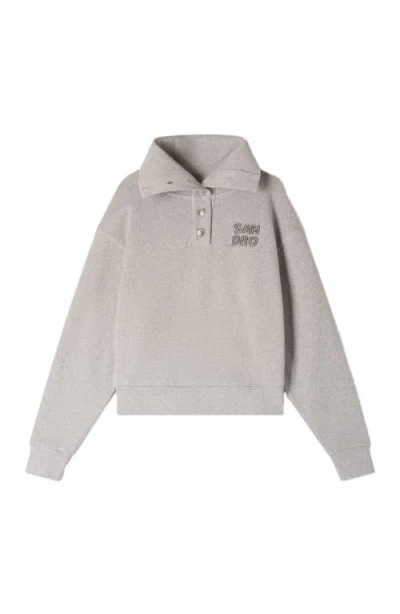 Sandro Embroidered Split Neck Sweatshirt In Gray
