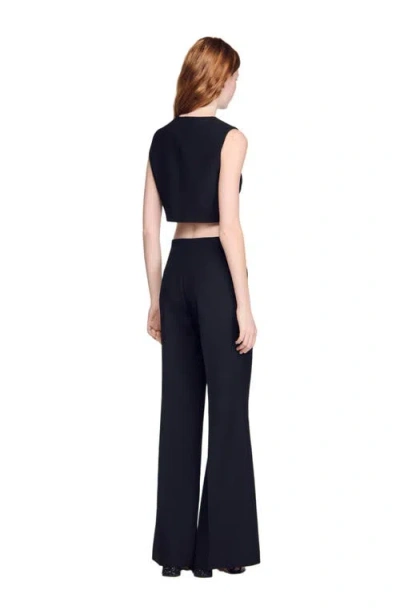 Sandro Womens Black V-neck Cropped Woven Top In Blue