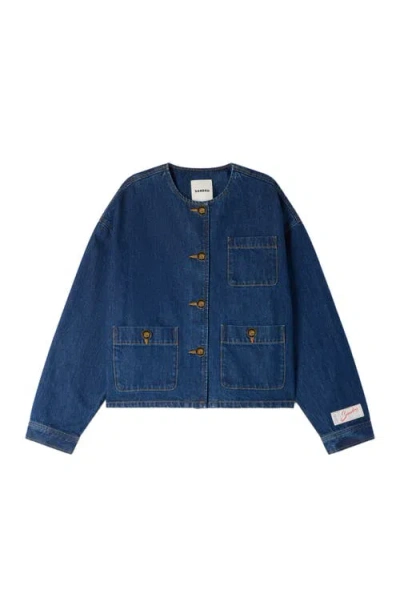 Sandro Statement Button Denim Jacket In Blue